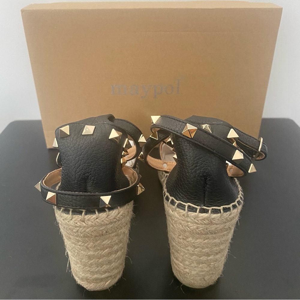 MAYPOL Leather Closed Toe Espadrille Sandal Wedges Size 7.5 - Picture 3 of 4